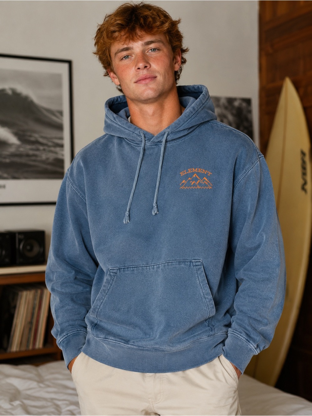 RARE Discontinued Element Hoodie Size M – Dusty Blue + Orange Mountain Graphic